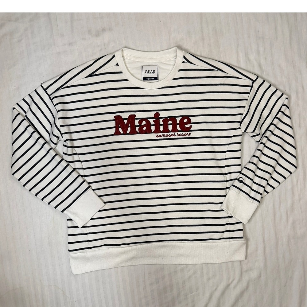 Gear For Sports Maine Samoset Resort Striped Sweatshirt White Navy Red Medium